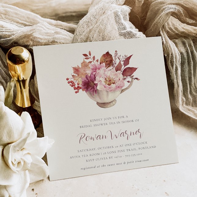 Invitación Otoño Floral Teacup Caída Bridal Ducha Té (Subido por el creador)