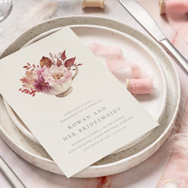 Invitación Otoño Floral Teacup Caída Bridesmaids Té (Subido por el creador)