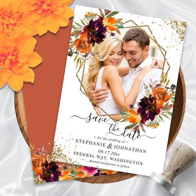 Invitación Otoño Floral Terracotta Guardar La Fecha (Autumn Floral Terracotta Save The Date Invitation)