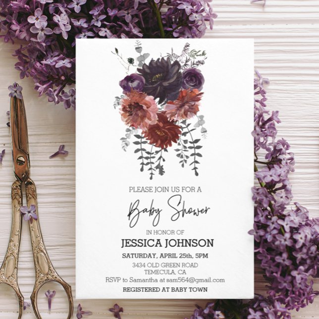 Invitación Otoño Floral Watercoloración Plum Flor Halloween (Subido por el creador)