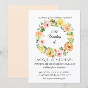 Invitación Otoño Floral Wreath Amarillo en la piel Rosas Wrea