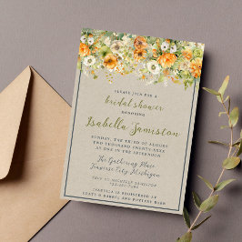 Invitación Otoño florece floral caída Naranja ducha de novia