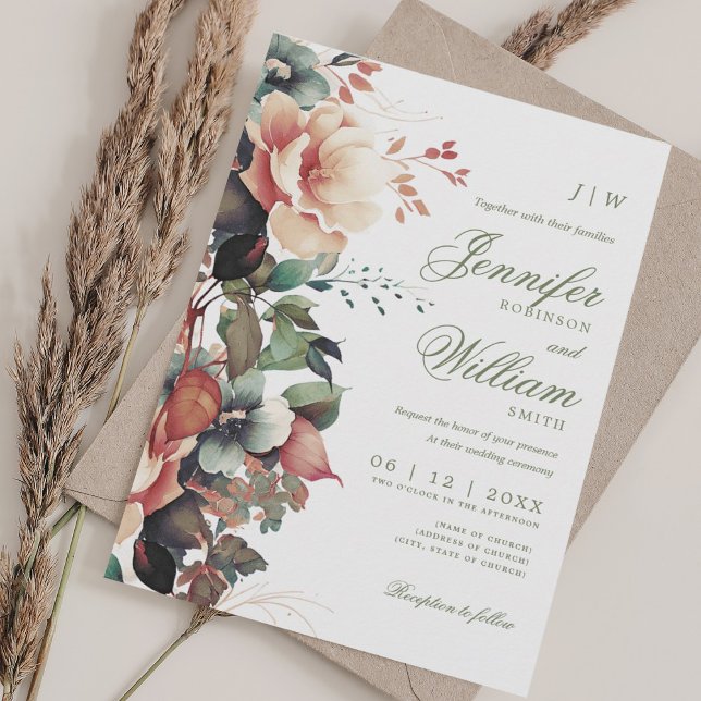 Invitación Otoño florero bohemio Boda elegante (Bohemian Floral Fall Autumn Wedding Elegant Invitation)