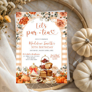 Invitación Otoño Gingham Pumpkin Vamos ParTea Fiesta de Cumpl