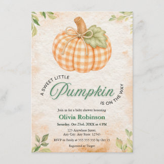 Invitación Otoño Gingham Un Poco Calabacín Baby Shower