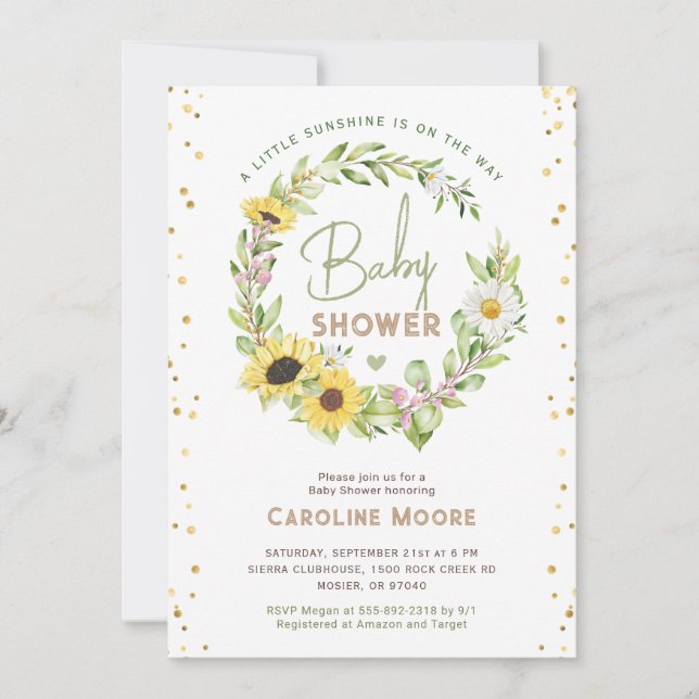 Invitación Otoño Girasol Sunshine Baby Shower amarillo (Anverso)