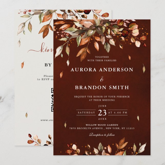 Invitación Otoño Hojas de Otoño Rústico País Boda Boho En (Anverso / Reverso)