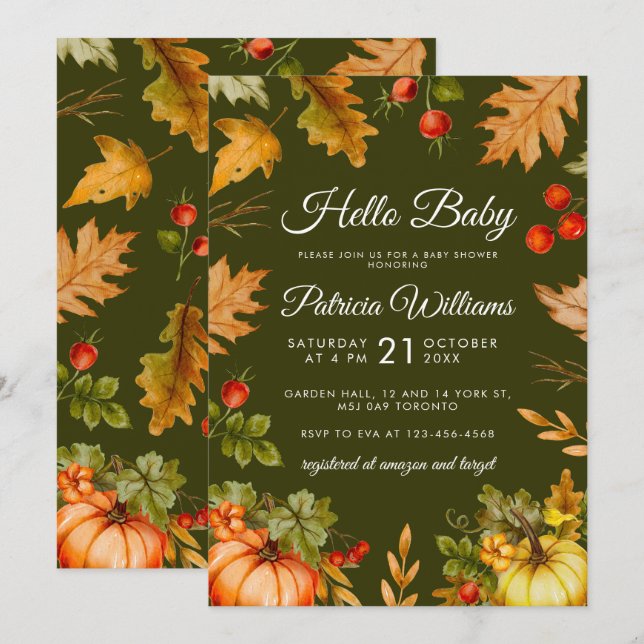 Invitación Otoño Hola Baby Pumpkin Foliage Baby Shower (Anverso / Reverso)