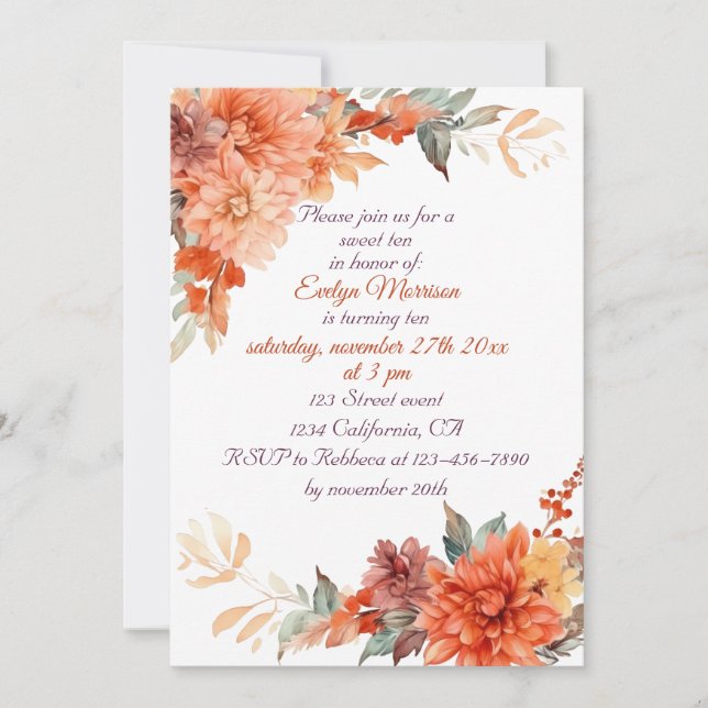 Invitación Otoño la caída de Cute Gnome deja el cumpleaños (Anverso)