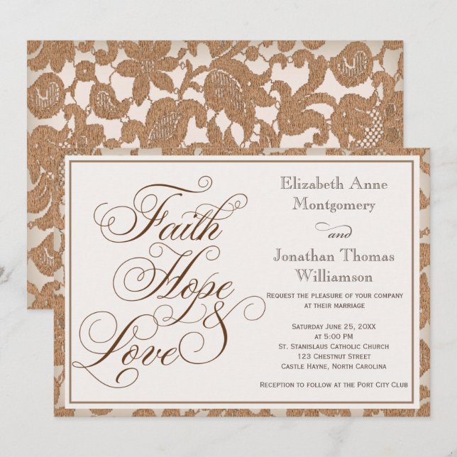 Invitación Otoño Lace Faith Hope & Love Wedting (Anverso / Reverso)