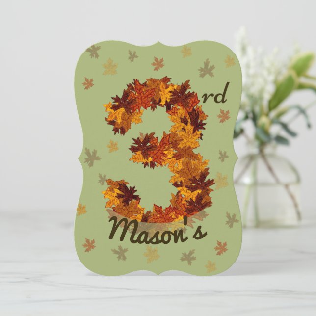 Invitación Otoño Maple Leaf Naranja Brown Amarillo Tercer cum (Anverso de pie)