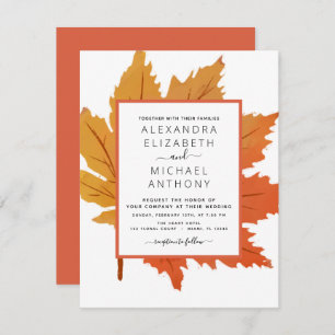 Invitación Otoño Maple Leaves Watercolor Naranja Brown