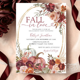 Invitación Otoño Marsala Floral Calabaza Dorada Fiesta de Com