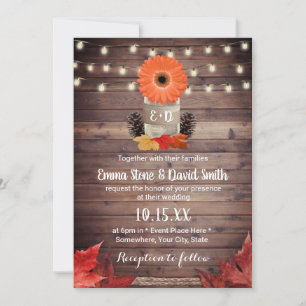 Invitación Otoño Mason Jar Rustic Fall Wedding