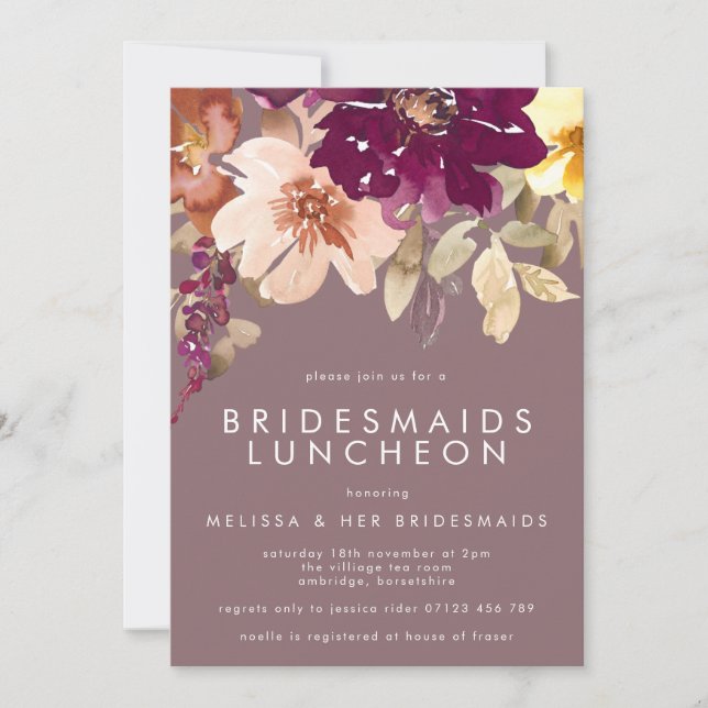 Invitación Otoño Morado Morado Morado Bridesmaids Luncheon (Anverso)