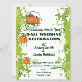 Invitación Otoño Naranja Calabaza Boda Verde