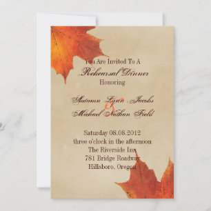 Invitación Otoño Naranja otoño Sale de la cena de ensayo Boda