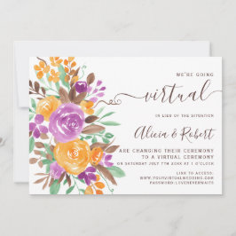 Invitación Otoño naranja púrpura boda virtual floral