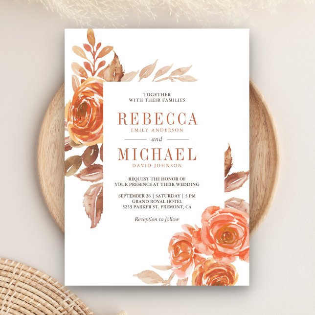 Invitación Otoño Naranja Quemado  Floral Terracotta Boda (Subido por el creador)