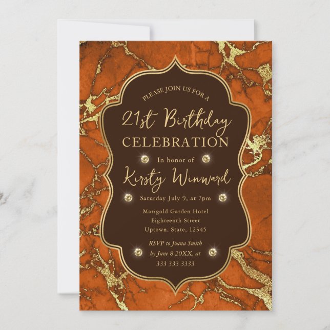 Invitación Otoño Naranja y Dorado Cumpleaños 21 (Anverso)
