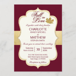 Invitación Otoño Oro Borgoña otoño cae en Boda de amor