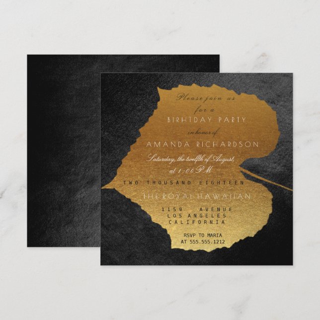Invitación Otoño otoño Black Golden Leaves fiesta de cumpleañ (Anverso / Reverso)