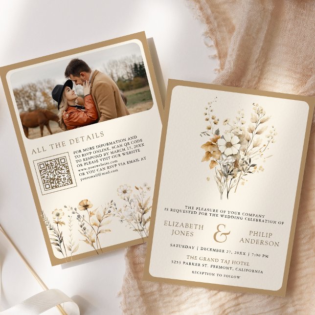 Invitación Otoño Otoño Boho Flor silvestre Foto Boda de códig (Subido por el creador)