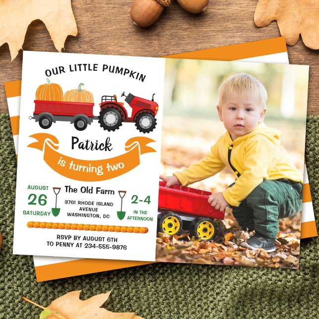 Invitación Otoño Otoño Calabaza Tractor Farm Foto Cumpleaños (Subido por el creador)