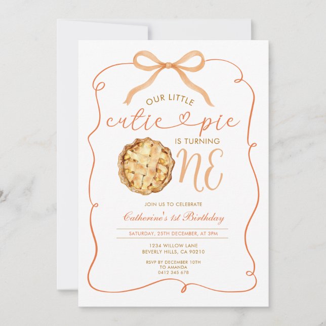 Invitación Otoño otoño Cutie Pie otoño Gingham 1er cumpleaños (Anverso)