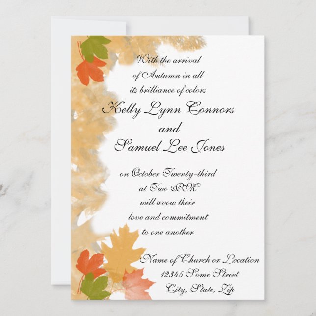 Invitación Otoño otoño deja Boda (Anverso)
