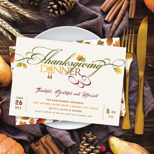 Invitación Otoño otoño deja Fiesta de la cena de Acción de Gr (Subido por el creador)