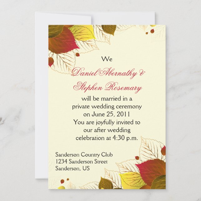 Invitación Otoño otoño deja la celebración del Boda (Anverso)