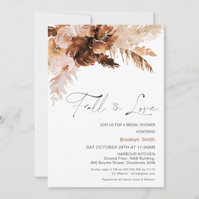 Invitación Otoño otoño en amor Floral Bridal Shower (Anverso)