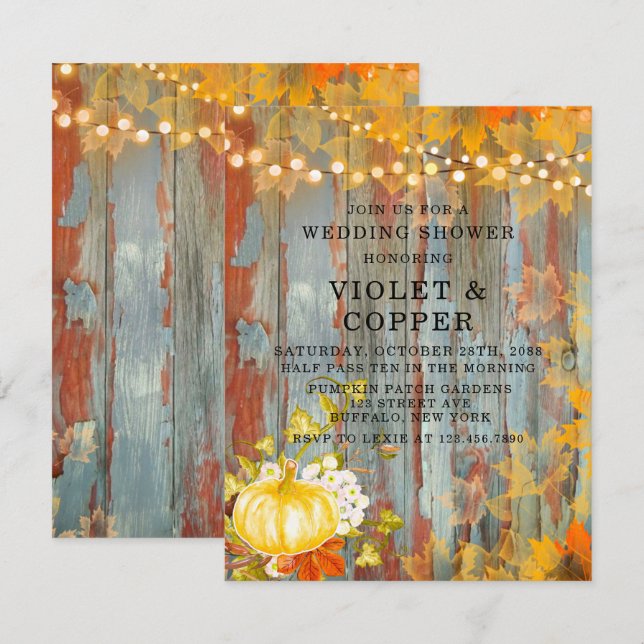 Invitación Otoño Otoño Luces Rust Wood Wedding Shower (Anverso / Reverso)