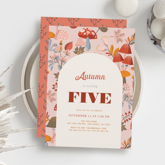 Invitación Otoño/Otoño Mushroom & Wildflower Pink Birday (Subido por el creador)