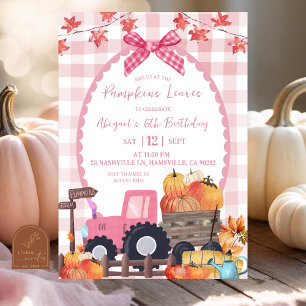 Invitación Otoño Otoño Parche de Calabaza de Bow Rosado Cumpl