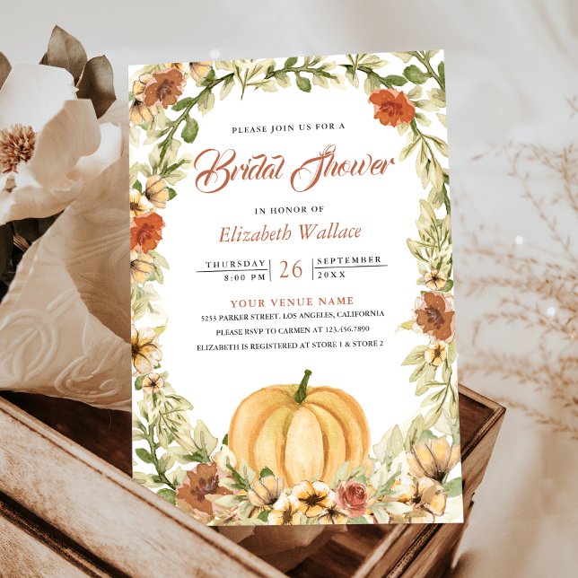 Invitación Otoño Otoño Tierra Floral Calabaza Bridal Shower (Subido por el creador)