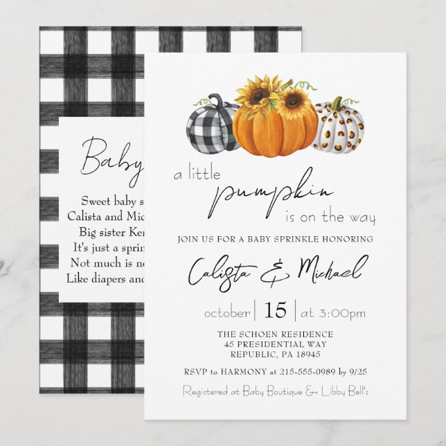 Invitación Otoño Parejas De Calabaza Pequeña Espolvorea Bebé (Anverso / Reverso)