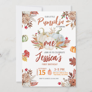 Invitación Otoño Pequeña Calabaza Se Vuelve Un Cumpleaños De