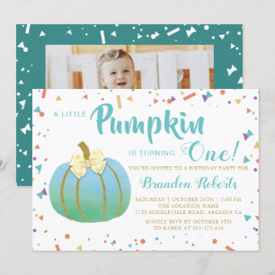 Invitación Otoño Pequeño Calabaza Niño Primer Cumpleaños Foto