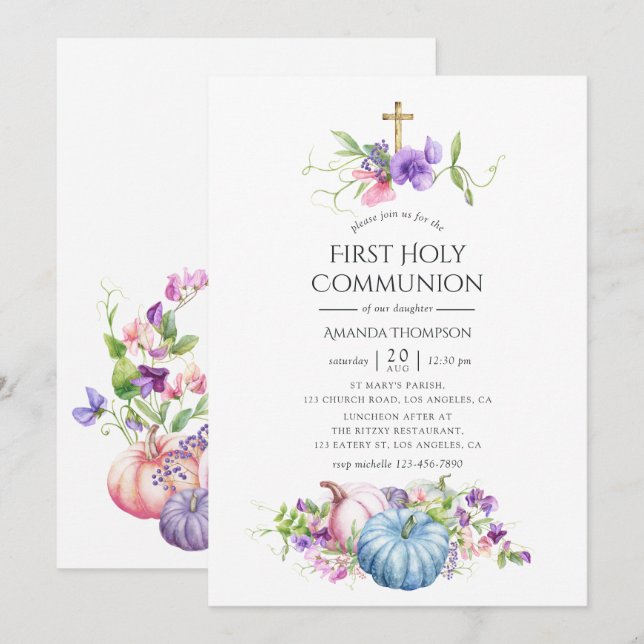 Invitación Otoño - Primerísima Comunión floral otoño (Anverso / Reverso)