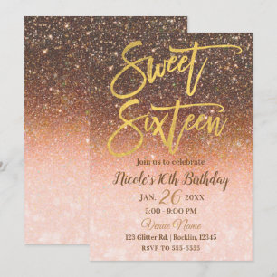 Invitación Otoño Purpurina Relieve metalizado dorado de hadas