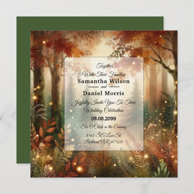 Invitación Otoño resplandeciente en el encantado Boda foresta (Anverso / Reverso)