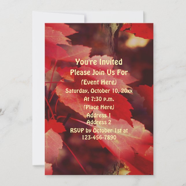 Invitación Otoño Rojo deja a la naturaleza (Anverso)