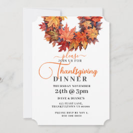 Invitación Otoño Rojo y Naranja deja el día de Acción de Grac