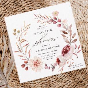 Invitación Otoño Romance Floral Wreath Wedding Shower