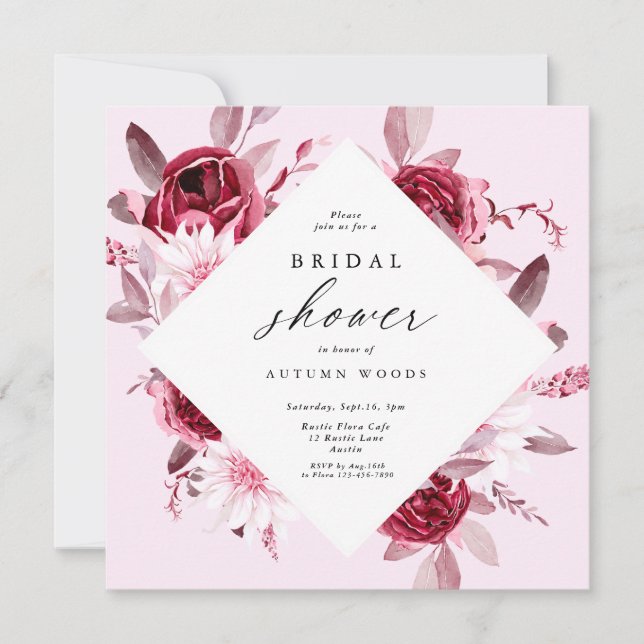 Invitación Otoño Romance marco dorado Ducha de novia floral (Anverso)