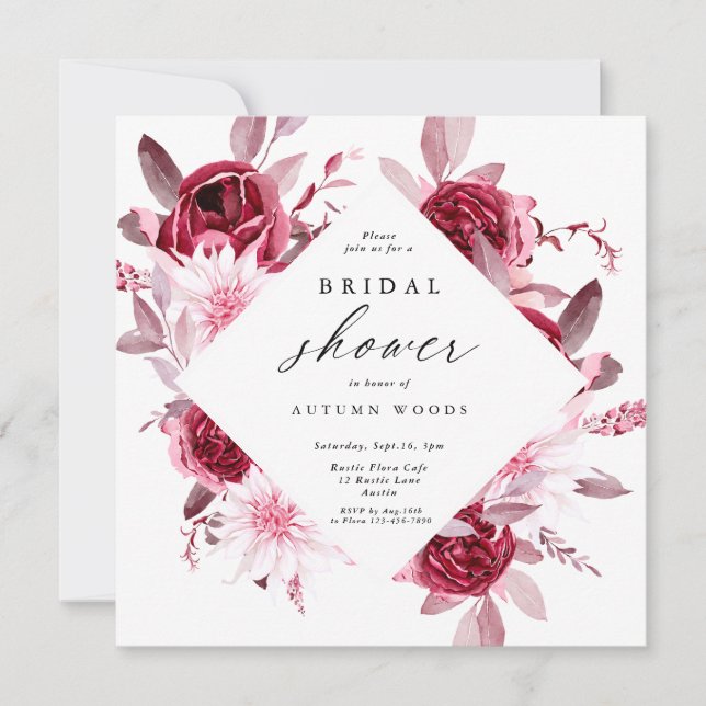 Invitación Otoño Romance marco dorado Ducha de novia floral (Anverso)