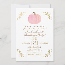 Invitación Otoño Rosa Brillo Calabaza Dulce Fiesta de 16 años