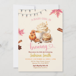 Invitación Otoño rosado deja Baby Shower de calabaza